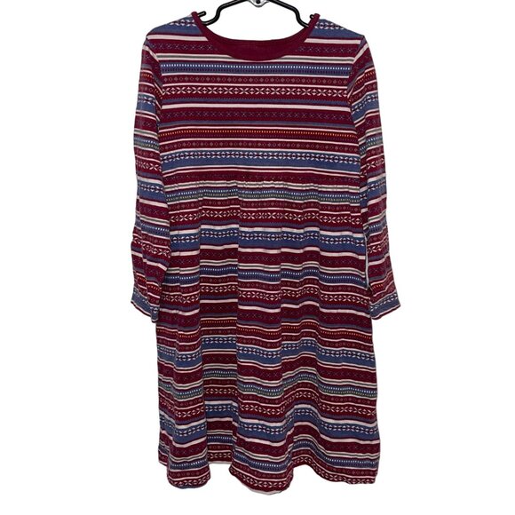 Lands End Girls Size 6 Striped Long Sleeve Cotton Dress Red & Blue - Picture 1 of 8